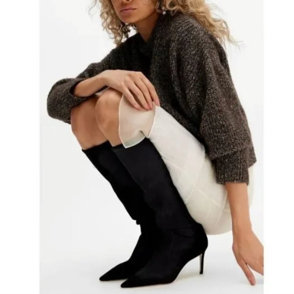 Black Faux Suede Heeled Knee High Riding Boots Classic Tall Fall Winter Boot New
